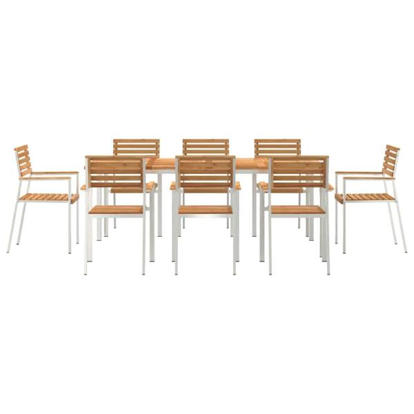 9-teiliges Garten Essset Massivholz Teak, Garten Esstisch 200x90x74.5 cm Massivholz Teak, Stapelbare Gartenstühle 4 Stück Massivholz Teak und Stahl