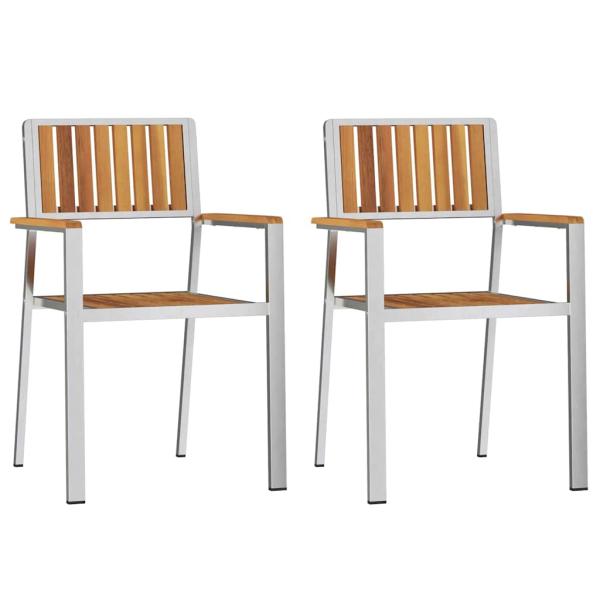 3-teiliges Garten Esszimmer Set Massivholz Akazie, Esstisch 90x90x74.5 cm Massivholz Akazie, Stapelbare Gartenstühle 2 Stück Massivholz Akazie und Metall