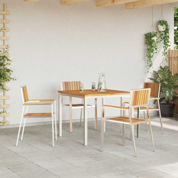 5-teiliges Garten-Dining-Set aus Massivholz Akazie, Esstisch für draußen 90x90x74.5 cm aus Massivholz Akazie, Stapelbare Gartenstühle 4 Stück aus Massivholz Akazie und Metall