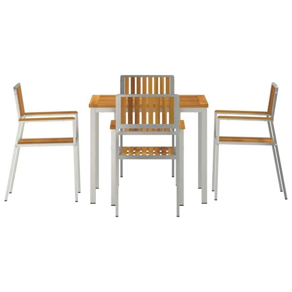 5-teiliges Garten-Dining-Set aus Massivholz Akazie, Esstisch für draußen 90x90x74.5 cm aus Massivholz Akazie, Stapelbare Gartenstühle 4 Stück aus Massivholz Akazie und Metall