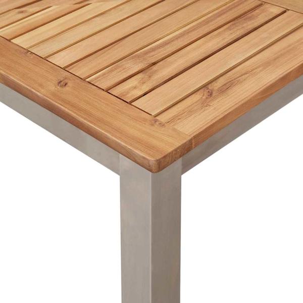 5-teilige Garten Essgruppe aus massivem Akazienholz, Esstisch für draußen 150x90x75 cm aus massivem Akazienholz, Stapelbare Gartenstühle 4 Stück aus massivem Akazienholz und Metall