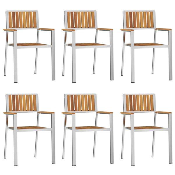 7-teilige Garten Essgruppe aus massivem Akazienholz, Outdoor Esstisch 200x90x74,5 cm aus massivem Akazienholz, Stapelbare Gartenstühle 2 Stück aus massivem Akazienholz und Metall, Stapelbare Gartenstühle 4 Stück aus massivem Akazienholz und Metall