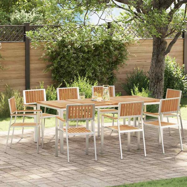ARDEBO.de - 9-teilige Garten Essgruppe Massivholz Teak, Outdoor Esstisch 200x90x74.5 cm Massivholz Teak, Stapelbare Gartenstühle 4 Stück Massivholz Teak und Metall