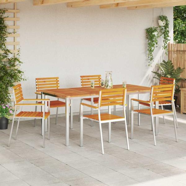 Stapelbare Gartenstühle 6 Stk 54.5x56x89 cm Massivholz Akazie, Stapelbare Gartenstühle 2 Stk Massivholz Akazie und Stahl, Stapelbare Gartenstühle 4 Stk Massivholz Akazie und Stahl