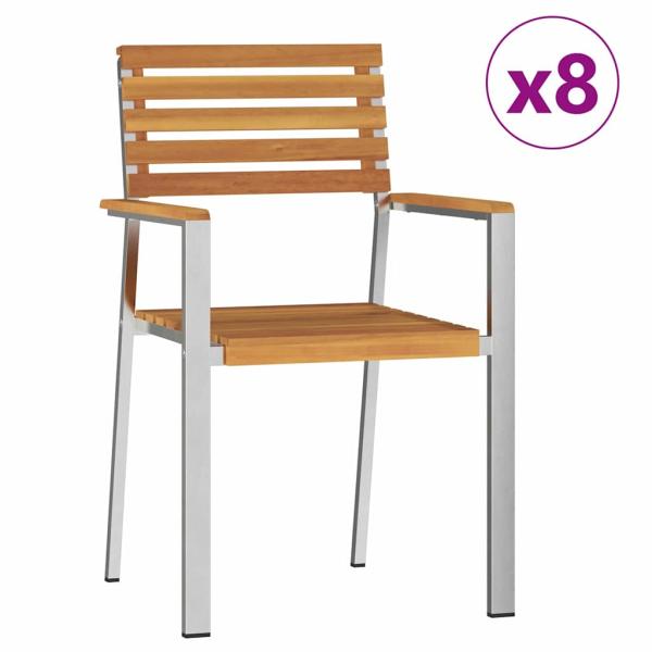 Stapelbare Gartenstühle 8 Stück 54.5x56x89 cm Massivholz Akazie, Stapelbare Gartenstühle 4 Stück Massivholz Akazie und Stahl