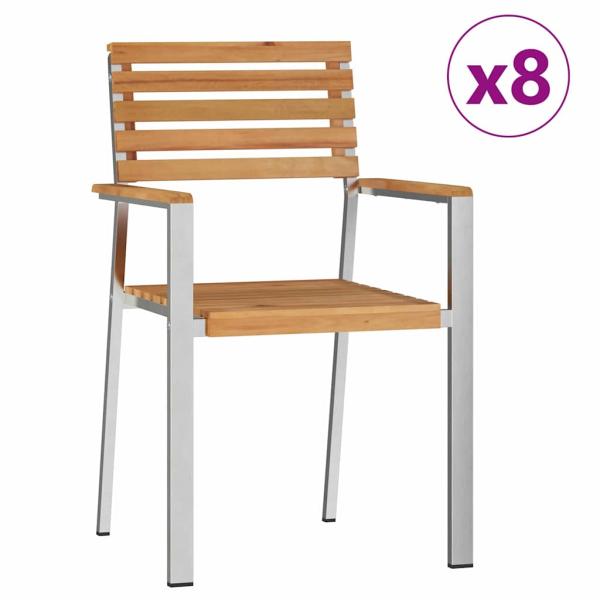 Stapelbare Gartenstühle 8 stk 54,5x56x89 cm Massivholz Teak, Stapelbare Gartenstühle 4 stk Massivholz Teak und Stahl