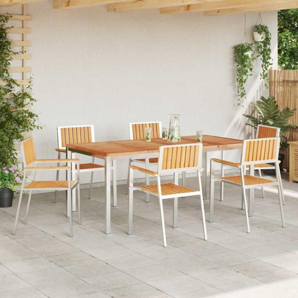 stapelbare Gartenstühle 6 Stück 54.5x56x87 cm aus massivem Teakholz, stapelbare Gartenstühle 4 Stück aus massivem Teakholz und Metall, stapelbare Gartenstühle 2 Stück aus massivem Teakholz und Metall