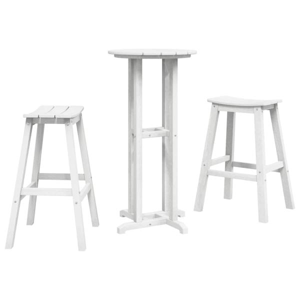 3-teiliges Garten Bar Set Weiß HDPE, Bartisch Weiß 55x55x107 cm HDPE, Barhocker 2 Stück Weiß HDPE