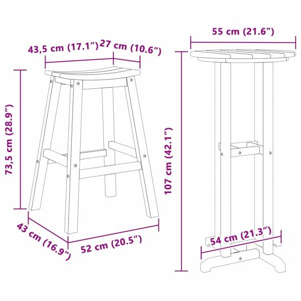 3-teiliges Garten Bar Set Weiß HDPE, Bartisch Weiß 55x55x107 cm HDPE, Barhocker 2 Stück Weiß HDPE