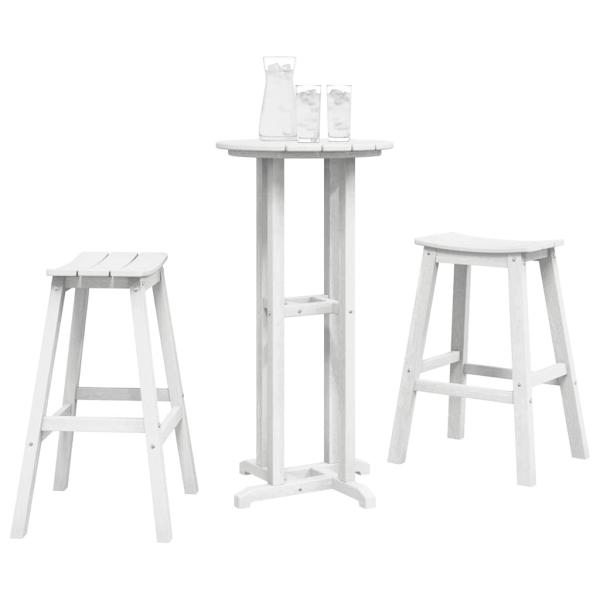 3-teiliges Garten Bar Set Weiß HDPE, Bartisch Weiß 55x55x107 cm HDPE, Barhocker 2 Stück Weiß HDPE