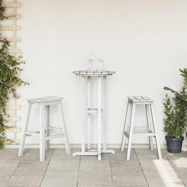 3-teiliges Garten Bar Set Weiß HDPE, Bartisch Weiß 55x55x107 cm HDPE, Barhocker 2 Stück Weiß HDPE