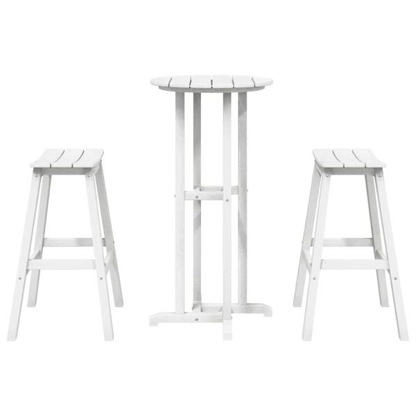 3-teiliges Garten Bar Set Weiß HDPE, Bartisch Weiß 55x55x107 cm HDPE, Barhocker 2 Stück Weiß HDPE