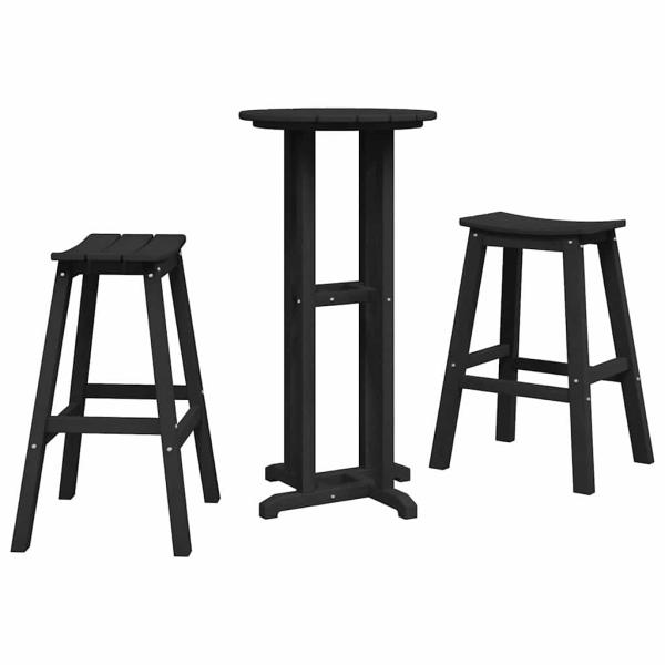 3-teiliges Gartenbar Set Schwarz HDPE, Bartisch Schwarz 55x55x107 cm HDPE, Barhocker 2 Stück Schwarz HDPE