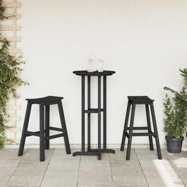 3-teiliges Gartenbar Set Schwarz HDPE, Bartisch Schwarz 55x55x107 cm HDPE, Barhocker 2 Stück Schwarz HDPE