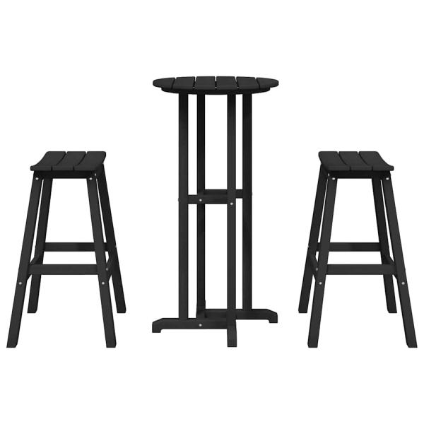 3-teiliges Gartenbar Set Schwarz HDPE, Bartisch Schwarz 55x55x107 cm HDPE, Barhocker 2 Stück Schwarz HDPE