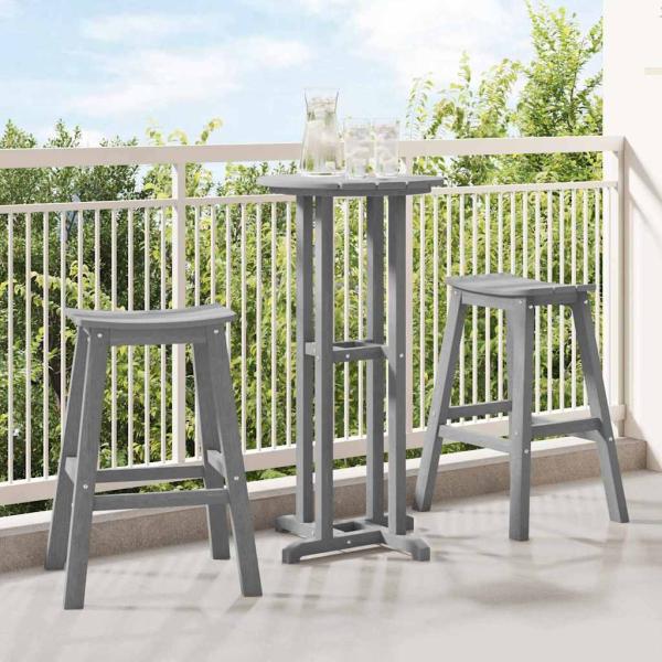 ARDEBO.de - 3-teiliges Garten Bar Set Hellgrau HDPE, Bartisch Hellgrau 55x55x107 cm HDPE, Barhocker 2 Stück Hellgrau HDPE