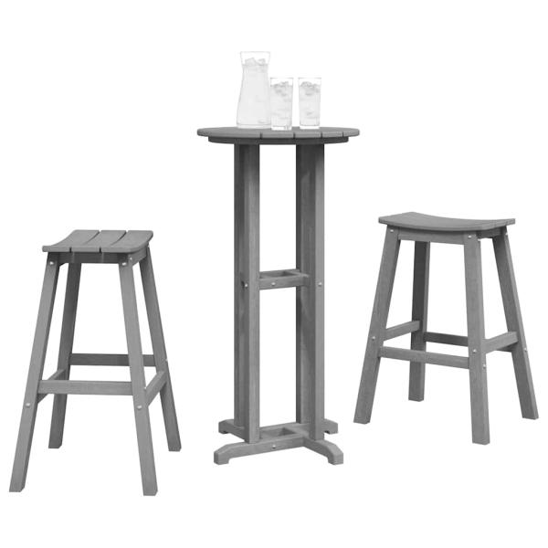 3-teiliges Garten Bar Set Hellgrau HDPE, Bartisch Hellgrau 55x55x107 cm HDPE, Barhocker 2 Stück Hellgrau HDPE