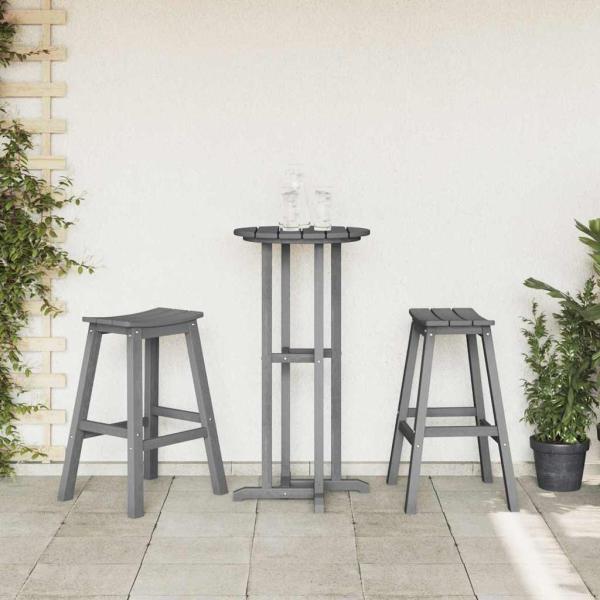 3-teiliges Garten Bar Set Hellgrau HDPE, Bartisch Hellgrau 55x55x107 cm HDPE, Barhocker 2 Stück Hellgrau HDPE