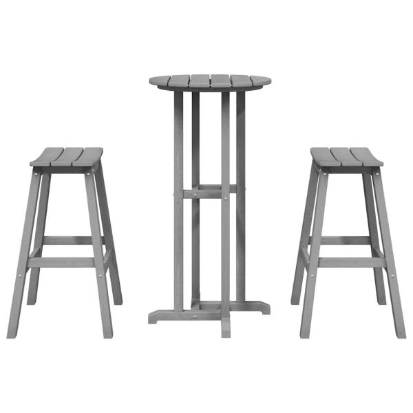 3-teiliges Garten Bar Set Hellgrau HDPE, Bartisch Hellgrau 55x55x107 cm HDPE, Barhocker 2 Stück Hellgrau HDPE