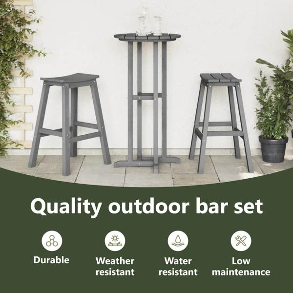 Garten Bar Set 3 pcs Hellgrau HDPE