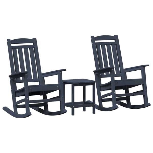 3 Teile Garten Lounge Set Marineblau HDPE, Garten Schaukelstuhl Marineblau 70x92x108 cm HDPE, Adirondack Beistelltisch Marineblau 38x38x46 cm HDPE