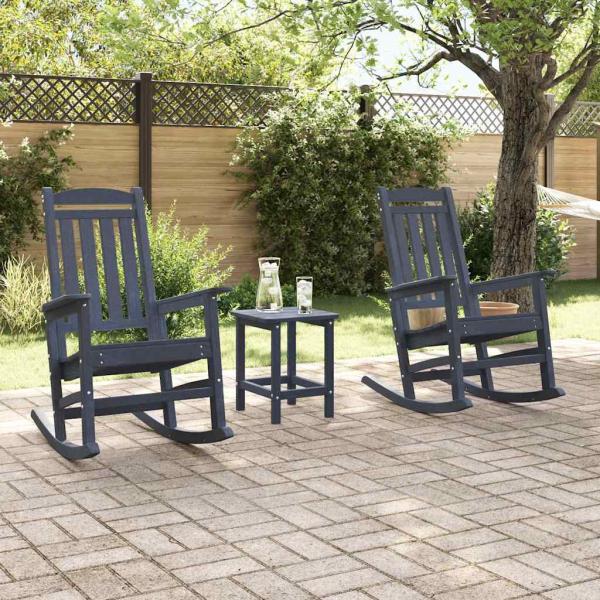 3 Teile Garten Lounge Set Marineblau HDPE, Garten Schaukelstuhl Marineblau 70x92x108 cm HDPE, Adirondack Beistelltisch Marineblau 38x38x46 cm HDPE
