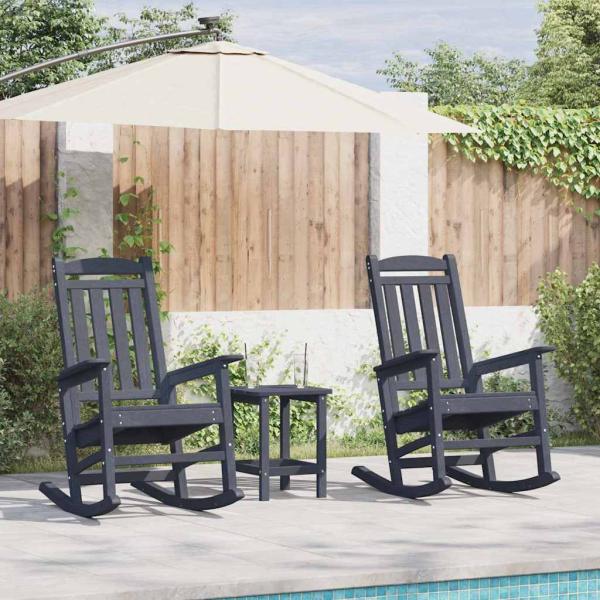 3 Teile Garten Lounge Set Marineblau HDPE, Garten Schaukelstuhl Marineblau 70x92x108 cm HDPE, Adirondack Beistelltisch Marineblau 38x38x46 cm HDPE