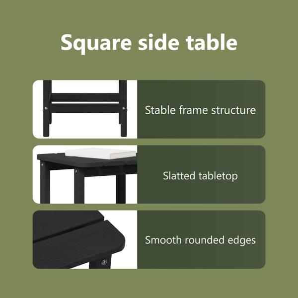 3-teiliges Garten Lounge Set Schwarz HDPE, Schaukelstuhl Schwarz 70x92x108 cm HDPE, Adirondack Beistelltisch Schwarz 38x38x45 cm HDPE