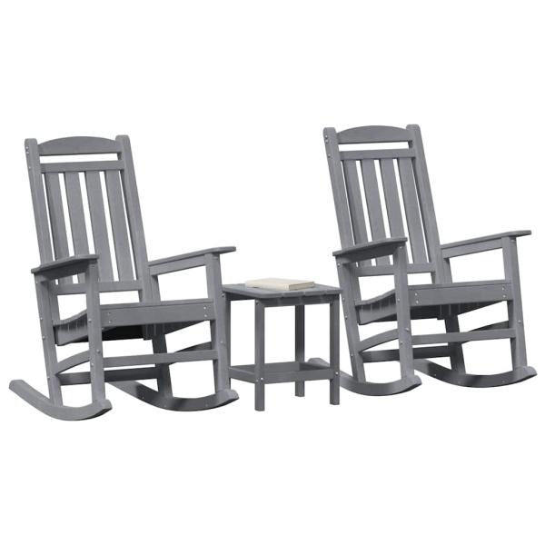 3 teiliges Garten Lounge Set Hellgrau HDPE, Garten Schaukelstuhl Hellgrau 70x92x108 cm HDPE, Adirondack Beistelltisch Hellgrau 38x38x45 cm HDPE