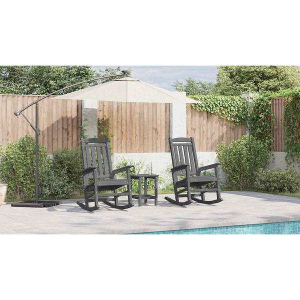 3 teiliges Garten Lounge Set Hellgrau HDPE, Garten Schaukelstuhl Hellgrau 70x92x108 cm HDPE, Adirondack Beistelltisch Hellgrau 38x38x45 cm HDPE