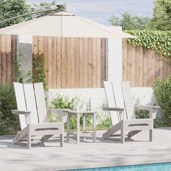 ARDEBO.de - 3-teiliges Garten Lounge Set Weiß HDPE, Klappbarer Adirondack Stuhl Weiß 74.5x80.5x90 cm HDPE, Adirondack Beistelltisch Weiß 38x38x45 cm HDPE
