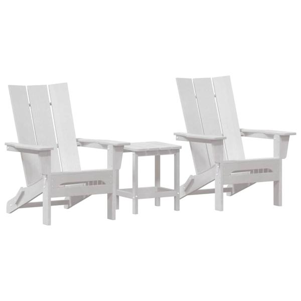 3-teiliges Garten Lounge Set Weiß HDPE, Klappbarer Adirondack Stuhl Weiß 74.5x80.5x90 cm HDPE, Adirondack Beistelltisch Weiß 38x38x45 cm HDPE