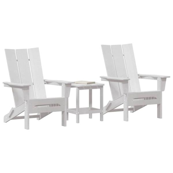 3-teiliges Garten Lounge Set Weiß HDPE, Klappbarer Adirondack Stuhl Weiß 74.5x80.5x90 cm HDPE, Adirondack Beistelltisch Weiß 38x38x45 cm HDPE