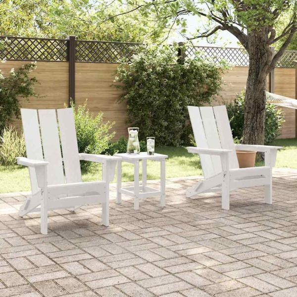 3-teiliges Garten Lounge Set Weiß HDPE, Klappbarer Adirondack Stuhl Weiß 74.5x80.5x90 cm HDPE, Adirondack Beistelltisch Weiß 38x38x45 cm HDPE
