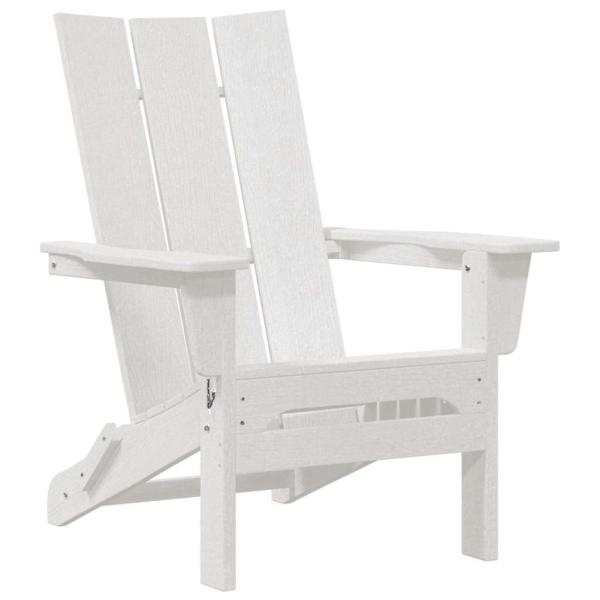 3-teiliges Garten Lounge Set Weiß HDPE, Klappbarer Adirondack Stuhl Weiß 74.5x80.5x90 cm HDPE, Adirondack Beistelltisch Weiß 38x38x45 cm HDPE