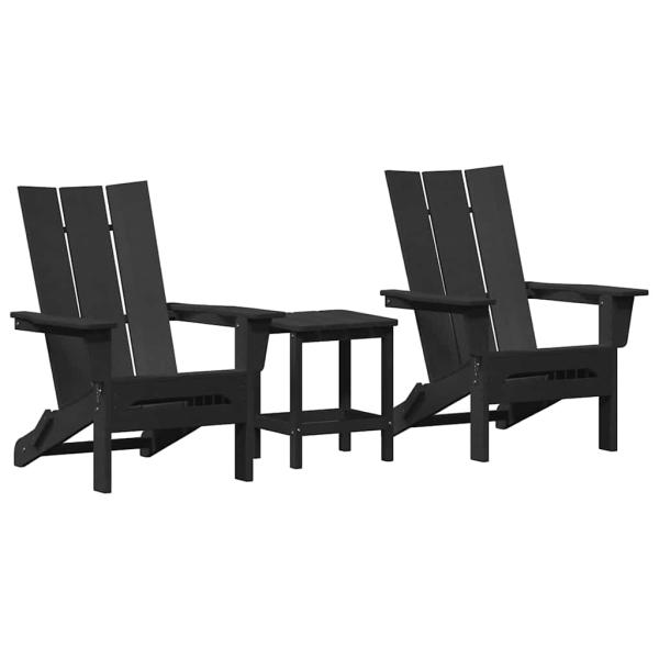 3-teiliges Garten-Lounge-Set Schwarz HDPE, Faltbarer Adirondack-Stuhl Schwarz 74,5x80,5x90 cm HDPE, Adirondack-Seitertisch Schwarz 38x38x45 cm HDPE