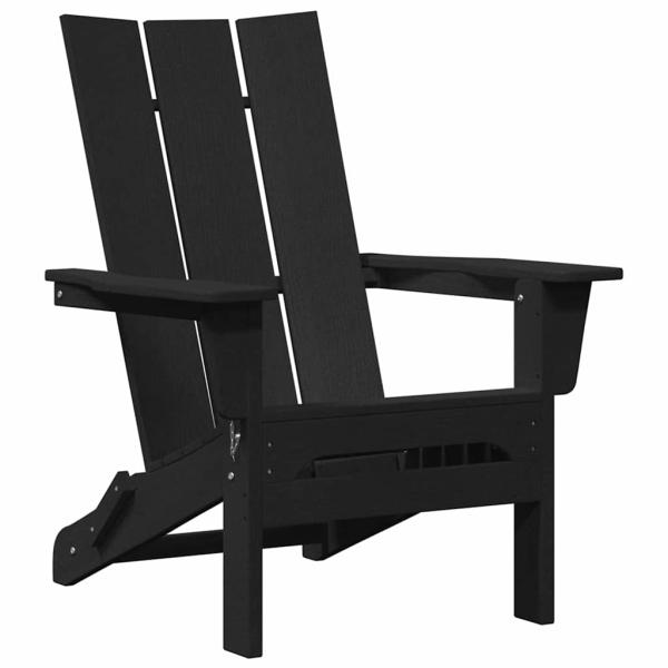 3-teiliges Garten-Lounge-Set Schwarz HDPE, Faltbarer Adirondack-Stuhl Schwarz 74,5x80,5x90 cm HDPE, Adirondack-Seitertisch Schwarz 38x38x45 cm HDPE