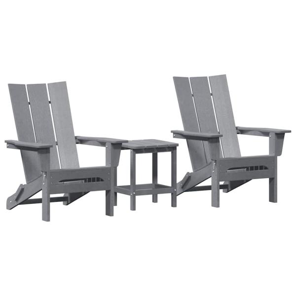 3-teiliges Garten-Lounge-Set Hellgrau HDPE, Faltbarer Adirondack-Stuhl Hellgrau 74,5x80,5x90 cm HDPE, Adirondack Beistelltisch Hellgrau 38x38x45 cm HDPE