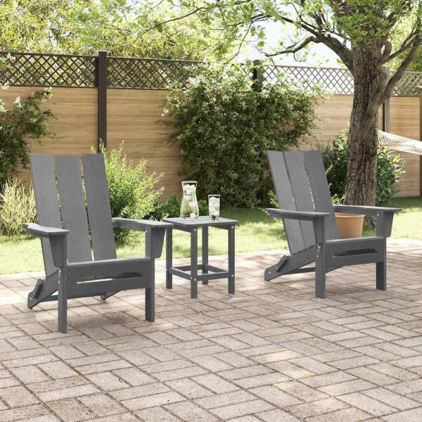 3-teiliges Garten-Lounge-Set Hellgrau HDPE, Faltbarer Adirondack-Stuhl Hellgrau 74,5x80,5x90 cm HDPE, Adirondack Beistelltisch Hellgrau 38x38x45 cm HDPE