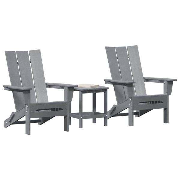 3-teiliges Garten-Lounge-Set Hellgrau HDPE, Faltbarer Adirondack-Stuhl Hellgrau 74,5x80,5x90 cm HDPE, Adirondack Beistelltisch Hellgrau 38x38x45 cm HDPE