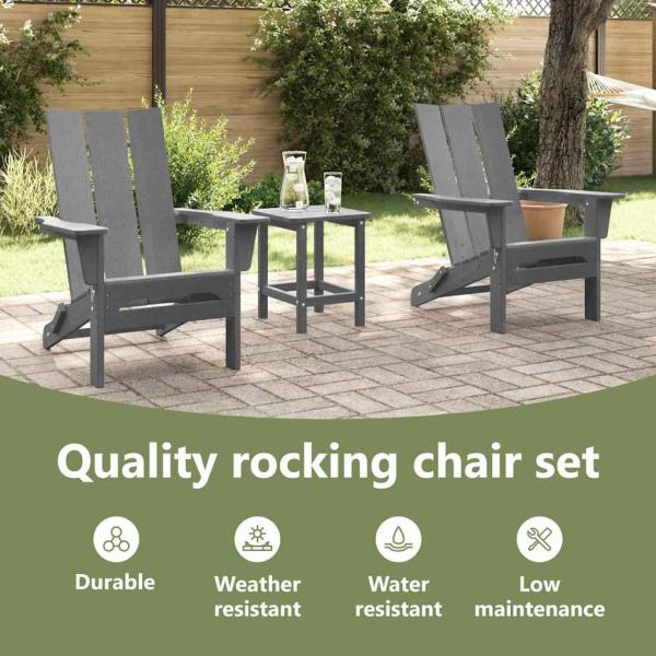 3-teiliges Garten-Lounge-Set Hellgrau HDPE, Faltbarer Adirondack-Stuhl Hellgrau 74,5x80,5x90 cm HDPE, Adirondack Beistelltisch Hellgrau 38x38x45 cm HDPE