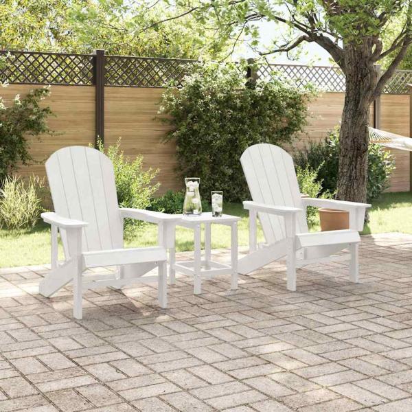 ARDEBO.de - 3-teiliges Garten-Lounge-Set Weiß HDPE, Adirondack-Stuhl Weiß 74x82x91 cm HDPE, Adirondack-Beistelltisch Weiß 38x38x45 cm HDPE