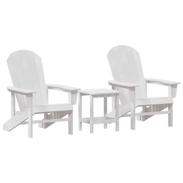 3-teiliges Garten-Lounge-Set Weiß HDPE, Adirondack-Stuhl Weiß 74x82x91 cm HDPE, Adirondack-Beistelltisch Weiß 38x38x45 cm HDPE