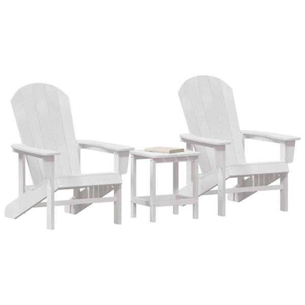 3-teiliges Garten-Lounge-Set Weiß HDPE, Adirondack-Stuhl Weiß 74x82x91 cm HDPE, Adirondack-Beistelltisch Weiß 38x38x45 cm HDPE