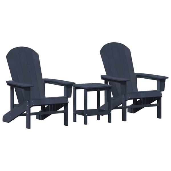 3-teiliges Gartenlounge-Set Marineblau HDPE, Adirondackstuhl Marineblau 74x82x91 cm HDPE, Adirondack-Beistelltisch Marineblau 38x38x46 cm HDPE