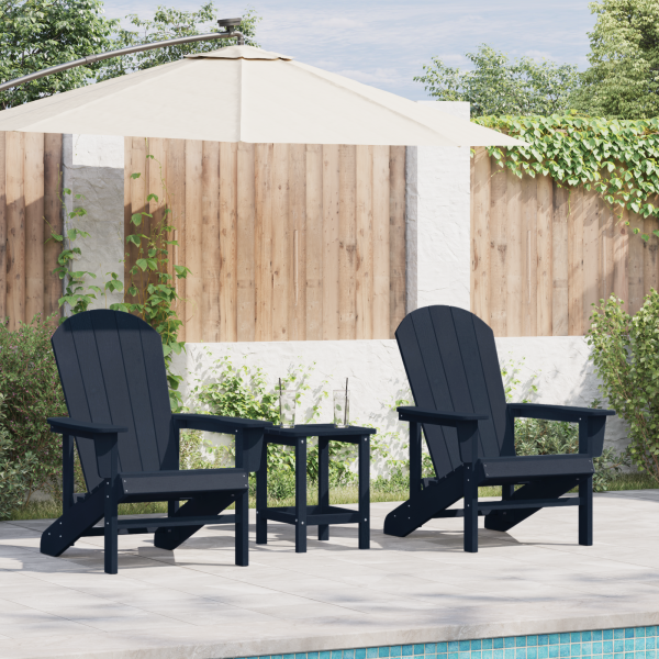 3-teiliges Gartenlounge-Set Marineblau HDPE, Adirondackstuhl Marineblau 74x82x91 cm HDPE, Adirondack-Beistelltisch Marineblau 38x38x46 cm HDPE