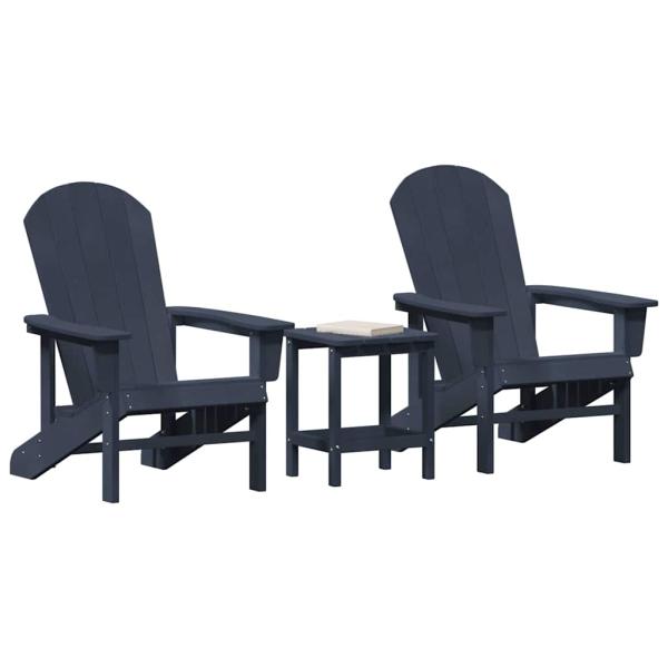 3-teiliges Gartenlounge-Set Marineblau HDPE, Adirondackstuhl Marineblau 74x82x91 cm HDPE, Adirondack-Beistelltisch Marineblau 38x38x46 cm HDPE