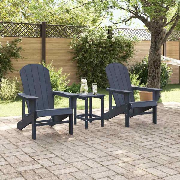 3-teiliges Gartenlounge-Set Marineblau HDPE, Adirondackstuhl Marineblau 74x82x91 cm HDPE, Adirondack-Beistelltisch Marineblau 38x38x46 cm HDPE