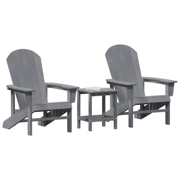 3-teiliges Garten-Lounge-Set Hellgrau HDPE, Adirondack-Stuhl Hellgrau 74x82x91 cm HDPE, Adirondack-Seitentisch Hellgrau 38x38x45 cm HDPE