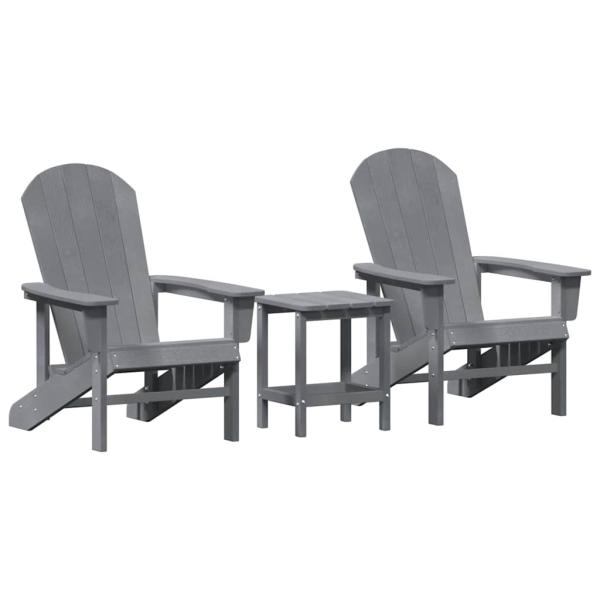 3-teiliges Garten-Lounge-Set Hellgrau HDPE, Adirondack-Stuhl Hellgrau 74x82x91 cm HDPE, Adirondack-Seitentisch Hellgrau 38x38x45 cm HDPE